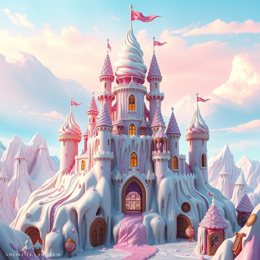 Melting Ice Cream Castle in a Dreamlike Landscape