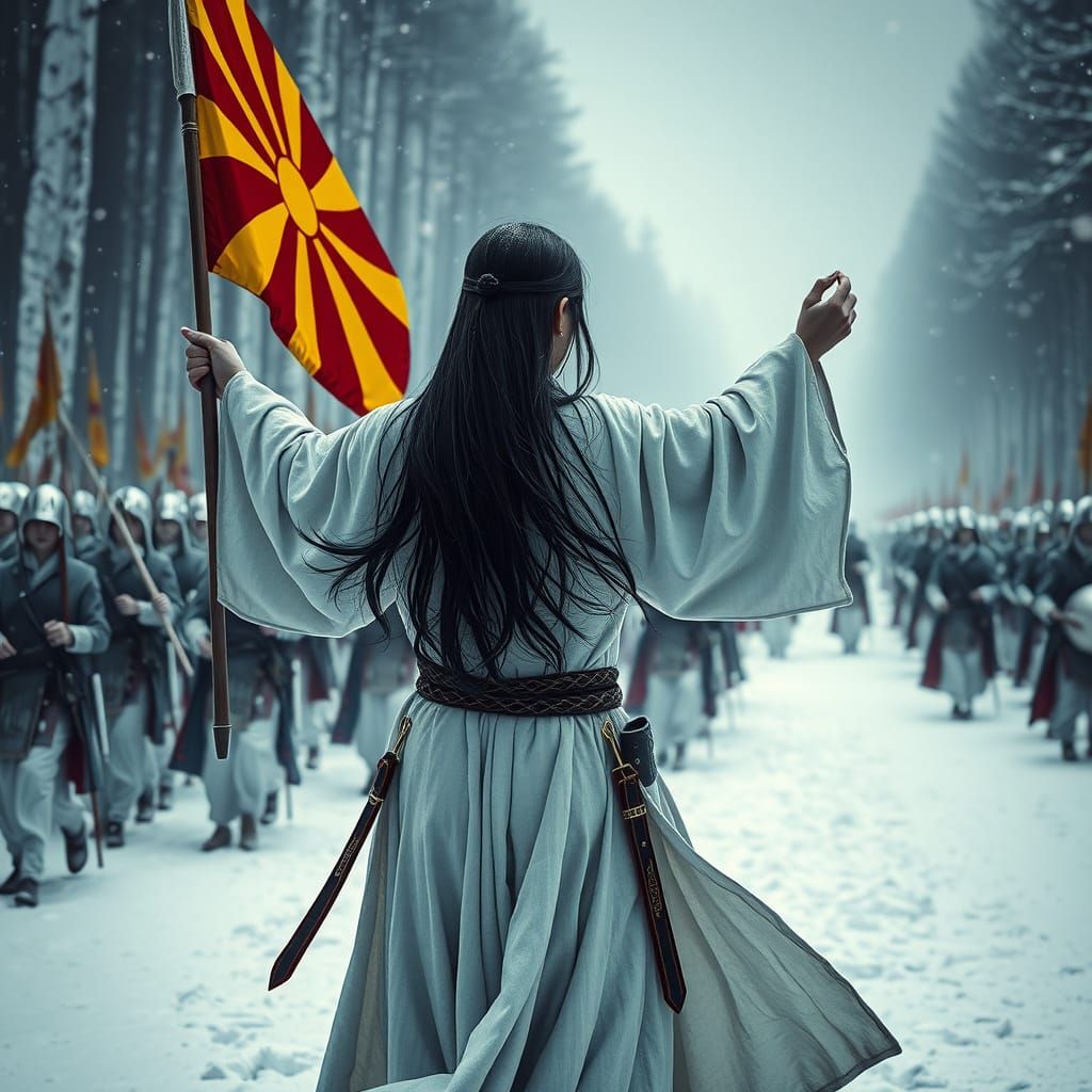 Fearsome Japanese Warrior Leads Army in Victory