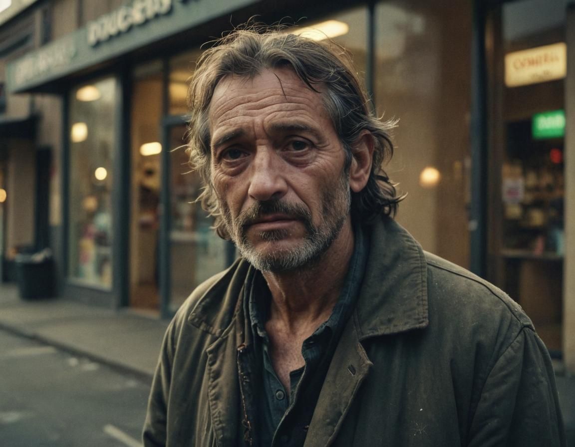 Homeless Man Portrait in Cinematic Style