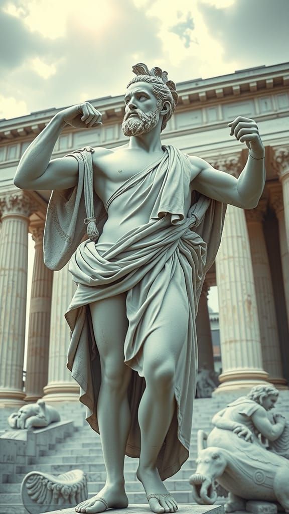 Greek-Roman Epic Statue in Grand Temple Setting