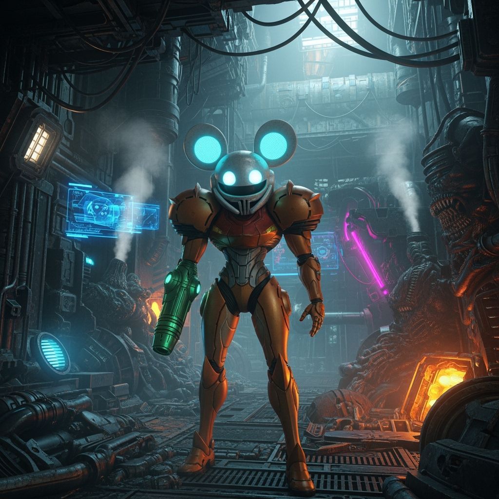 Samus with Deadmau5 Helmet in Sci-Fi Setting