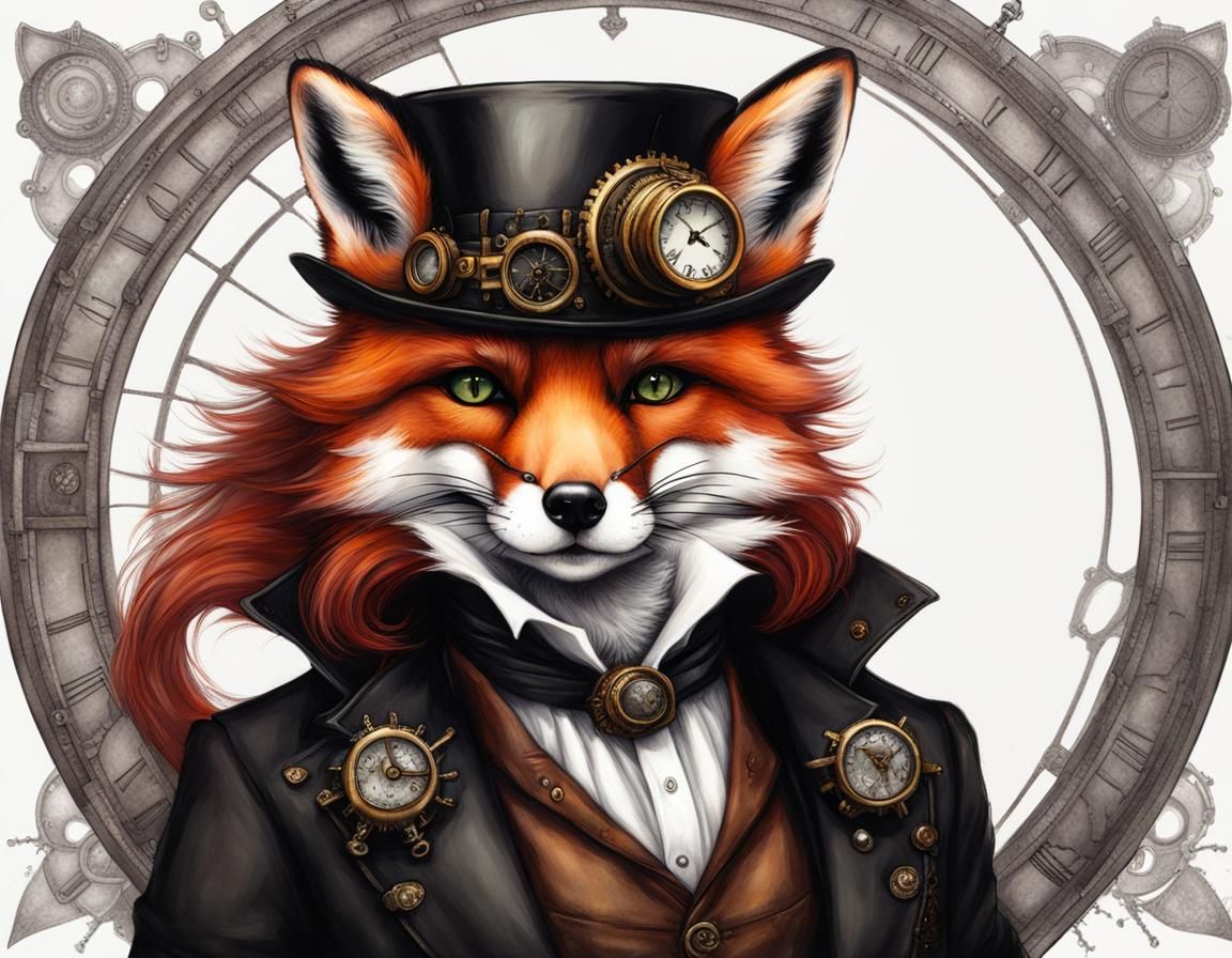 Steampunk Red Fox in Victorian Style