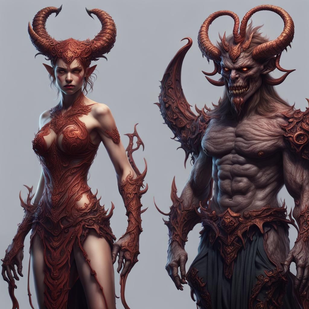 Detailed Demons in a Fantasy Concept Art