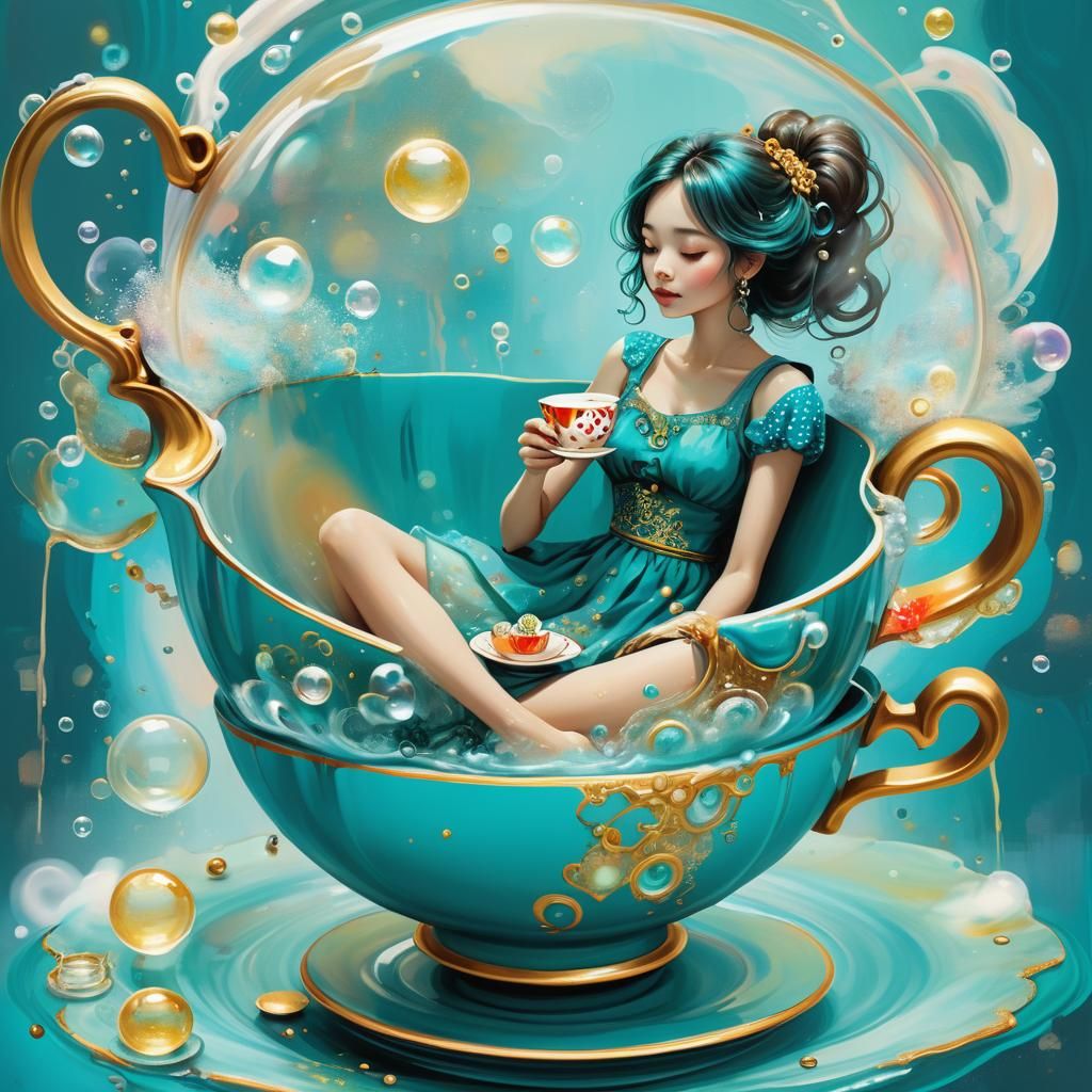 Dreamlike Teacup Scene in Graffiti Art Style