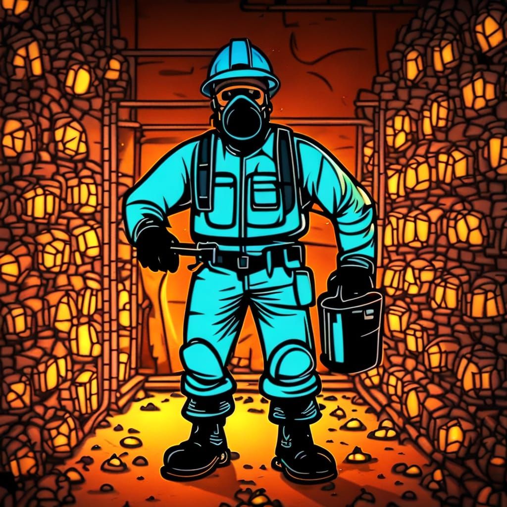 Glowing Mine Scene in Neon Colors