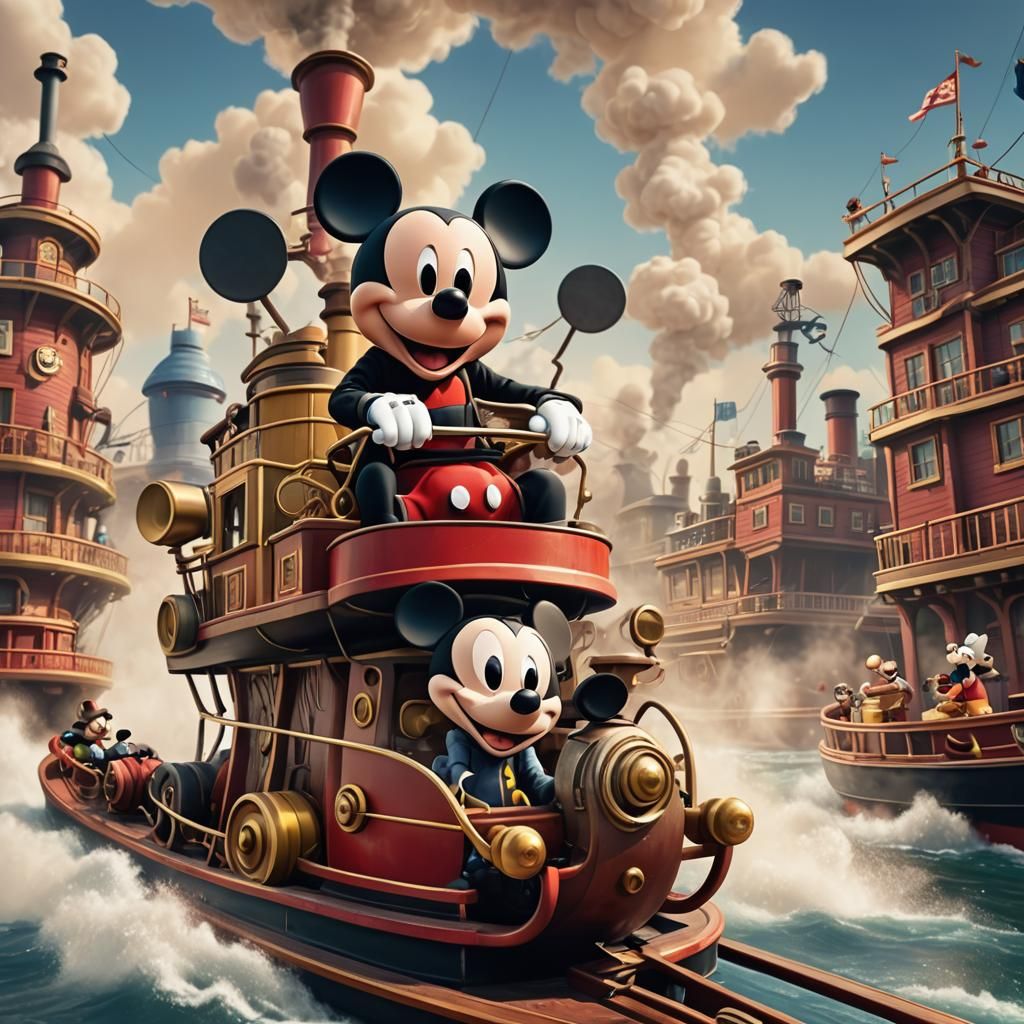 Mickey Mouse Steamboat in Pixar Style 3D Art