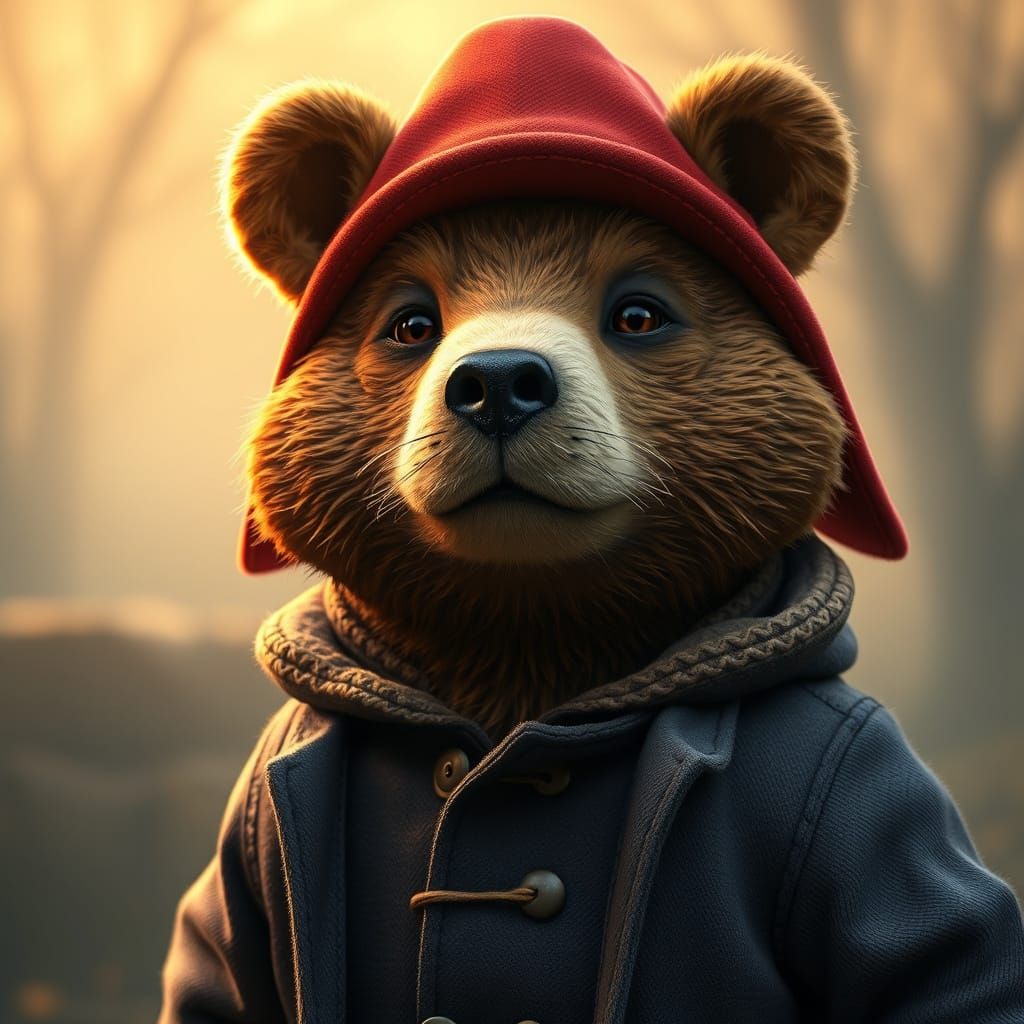 Vibrant Paddington Bear in Whimsical Golden Light