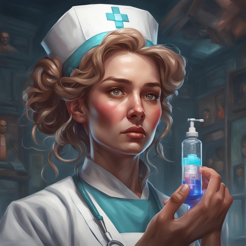 Nurse Adjusting IV: Hyperdetailed Portrait in Triadic Colors