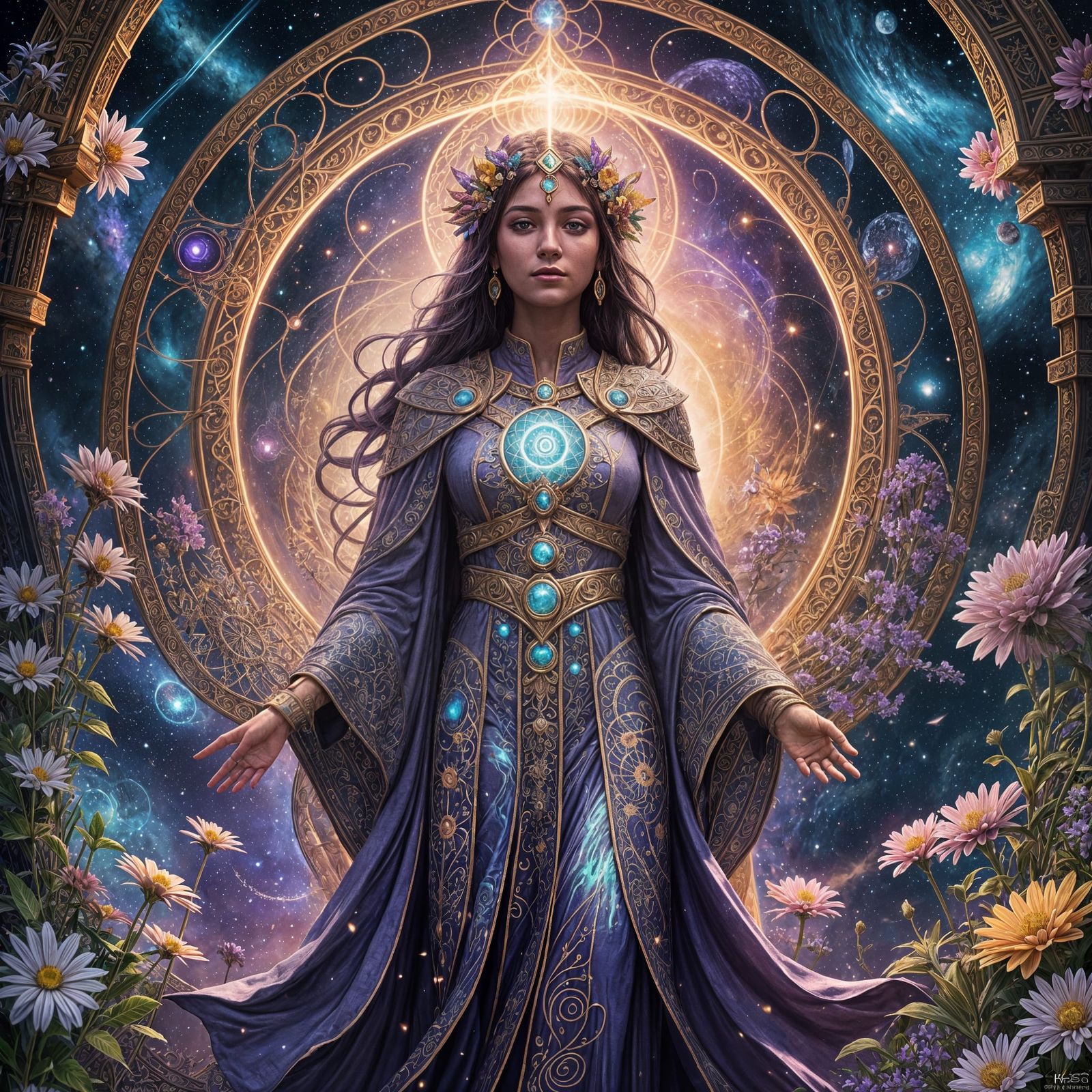 Cosmic Priestess: Detailed Fantasy Art