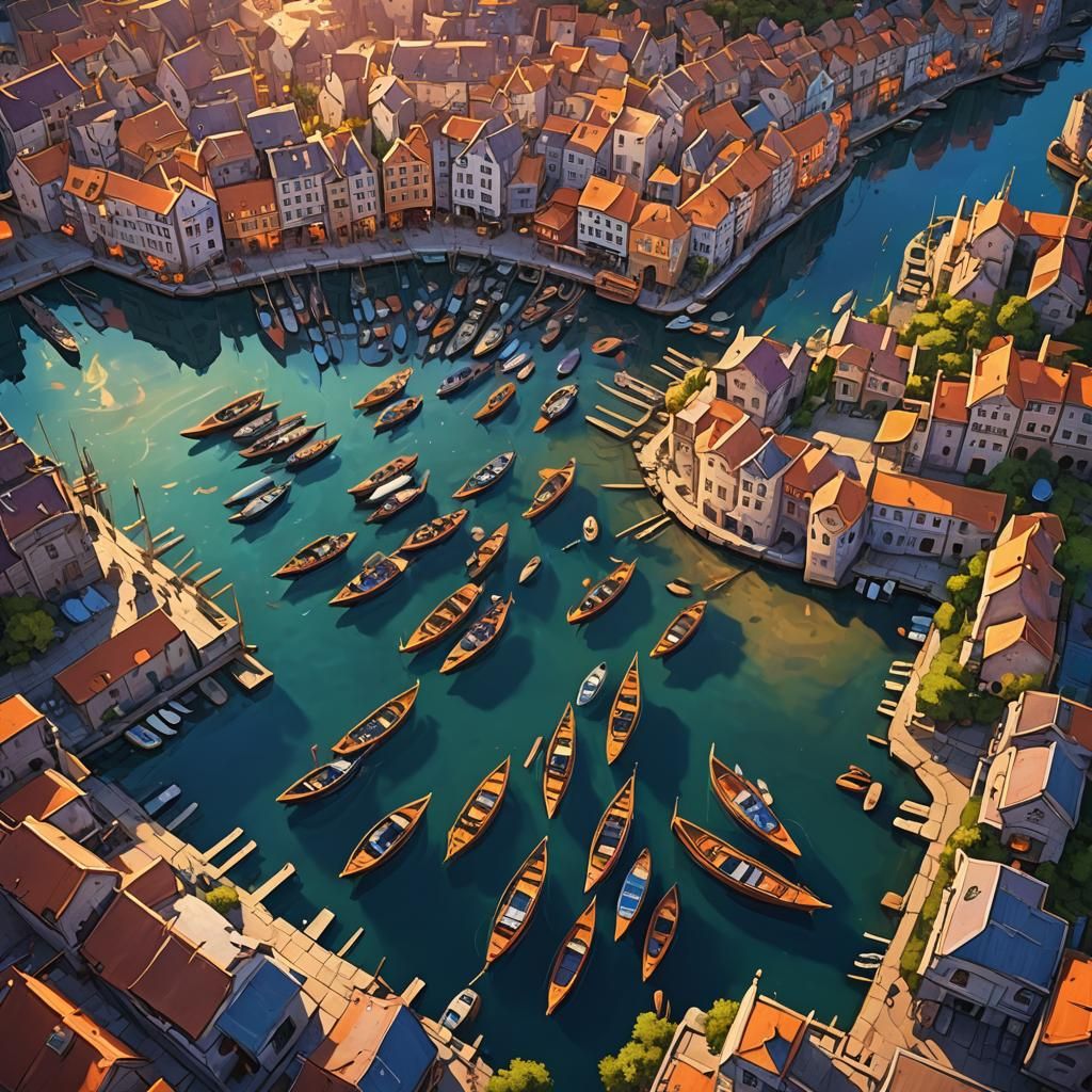 Majestic Fantasy Harbour at Sunset in Dreamlike Quality