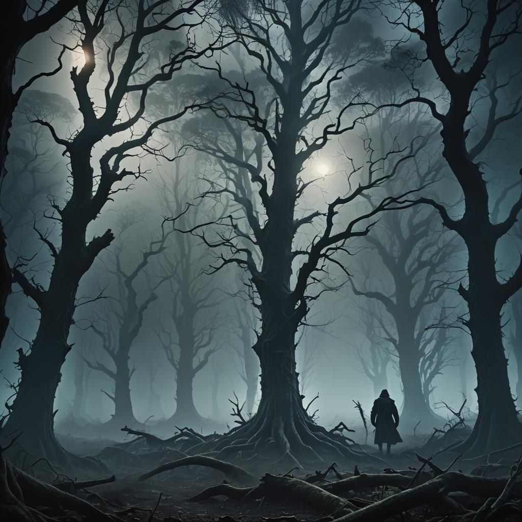Eerie Forest at Night as Digital Matte Painting