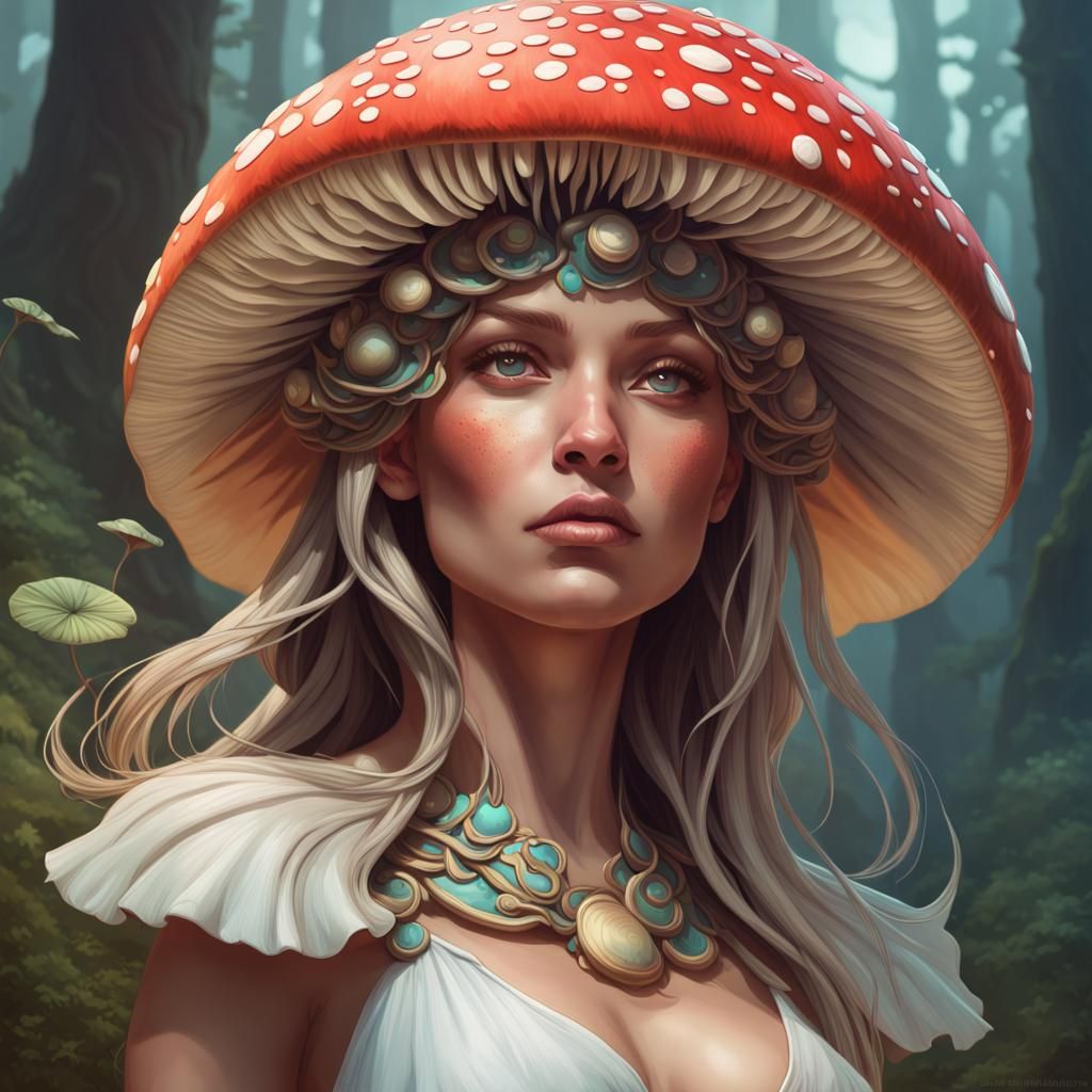 Mushroom Goddess Portrait in Hyperdetailed Style