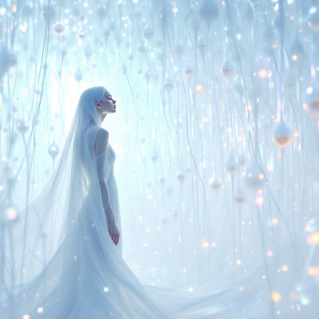 Luminescent Glass-Grass Plain with White Woman in Dreamscape