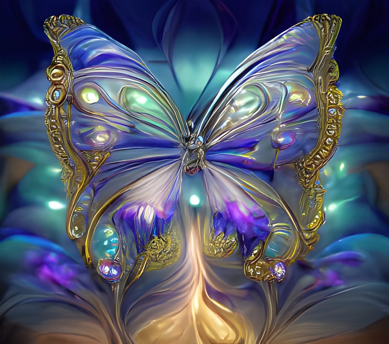 Clockpunk Crystal Butterfly in Art Nouveau Style