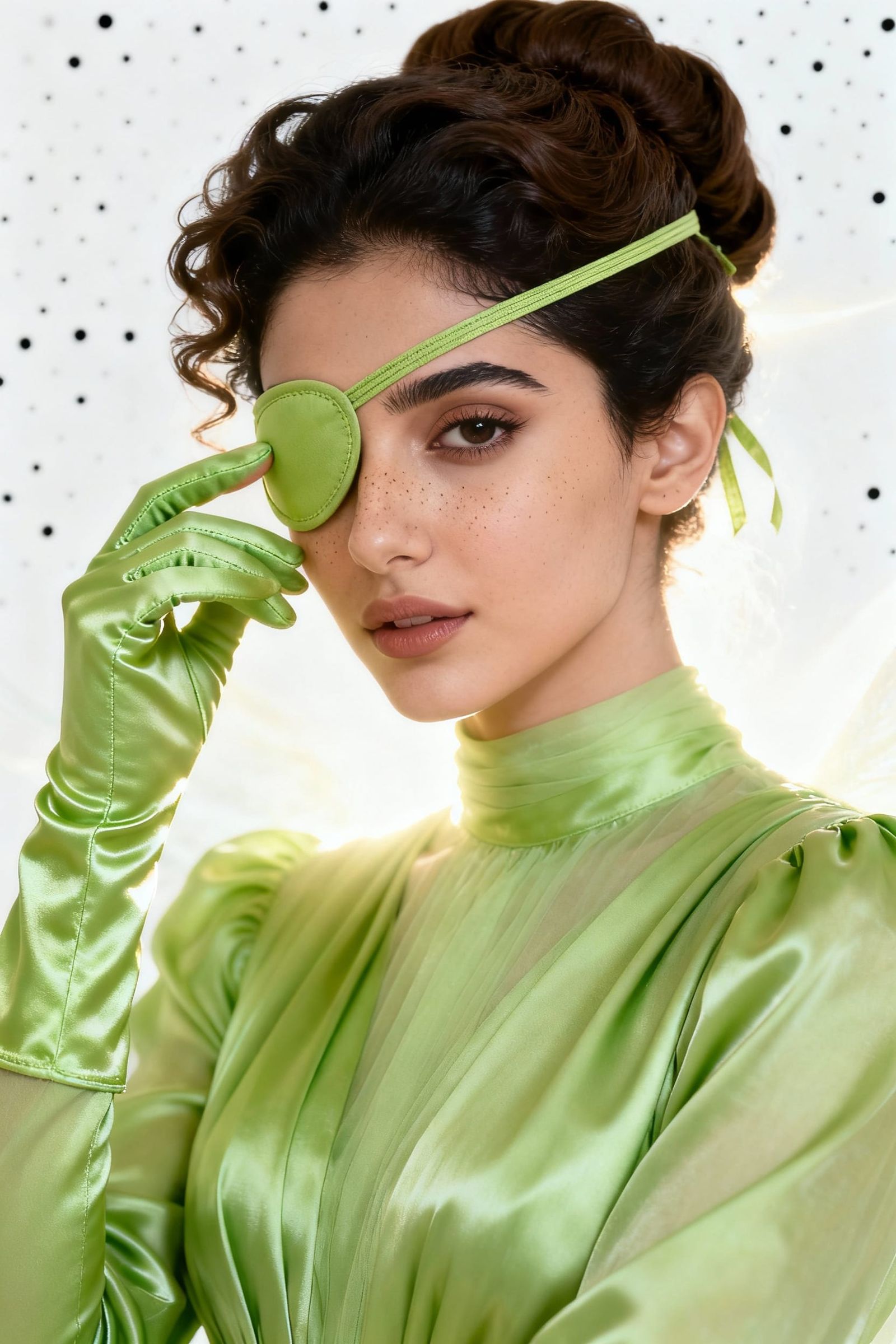 Arab Woman Portrait in Lime Green Eyepatch and Gloves