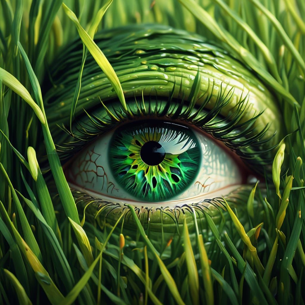 Surrealistic Eye in Emerald Grass
