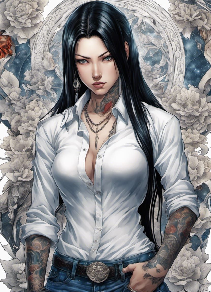 Anime Yakuza Woman with Tattoos in Manga Style
