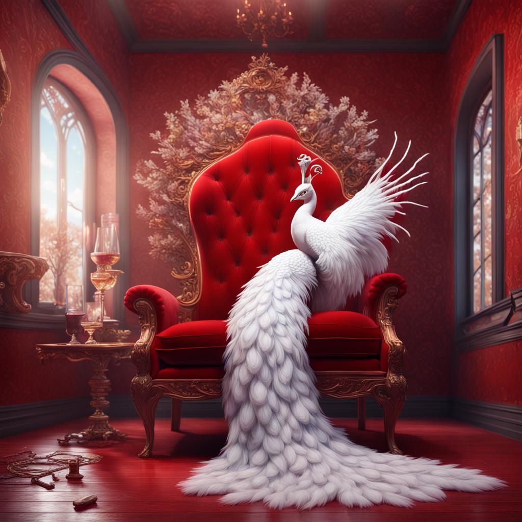 Peacock Enjoys Wine in Red House: Fantasy Art