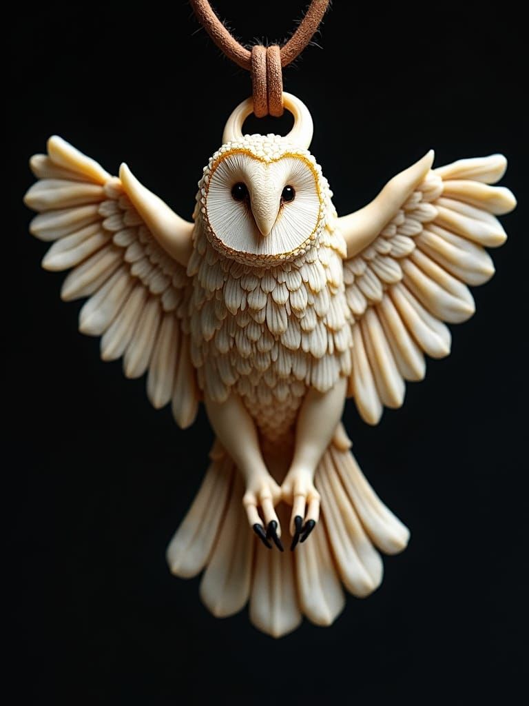 Barn Owl Pendant Bone Carving in Mystical Style