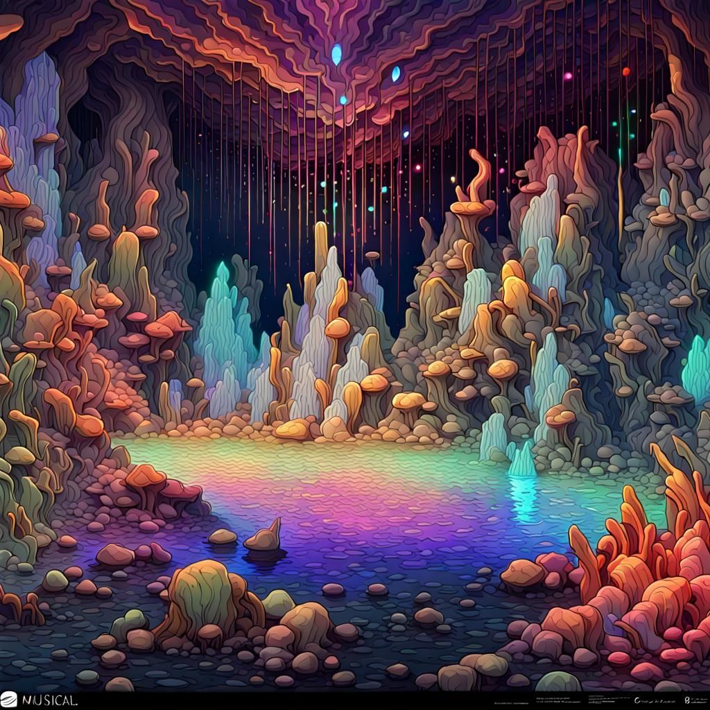 Neon Crystals Growing to Music: Digital Art