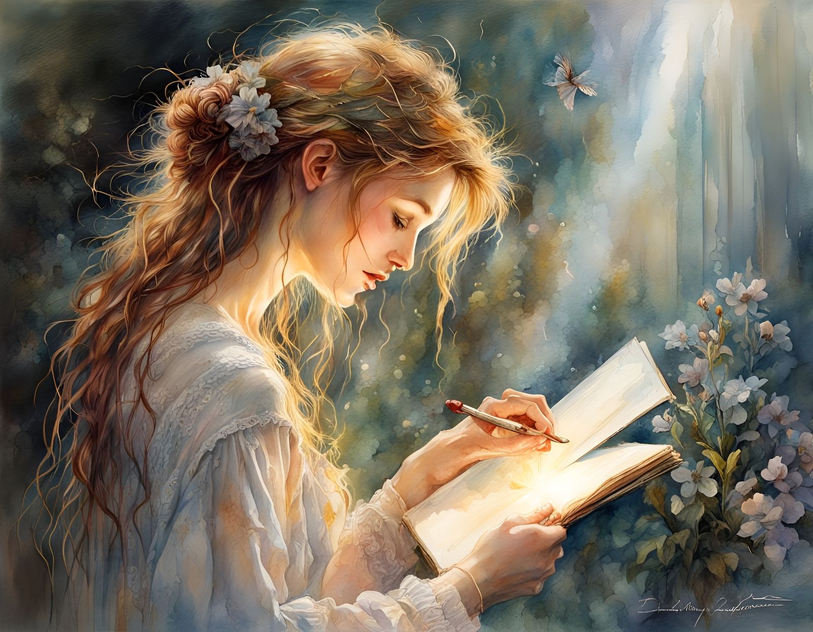 Heavenly Light Rays in Watercolor Style