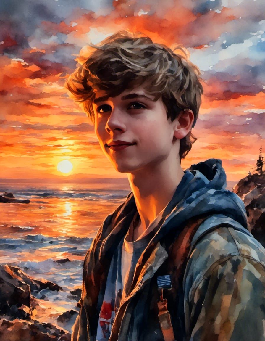 Candid Portrait of a Boy at Sunset