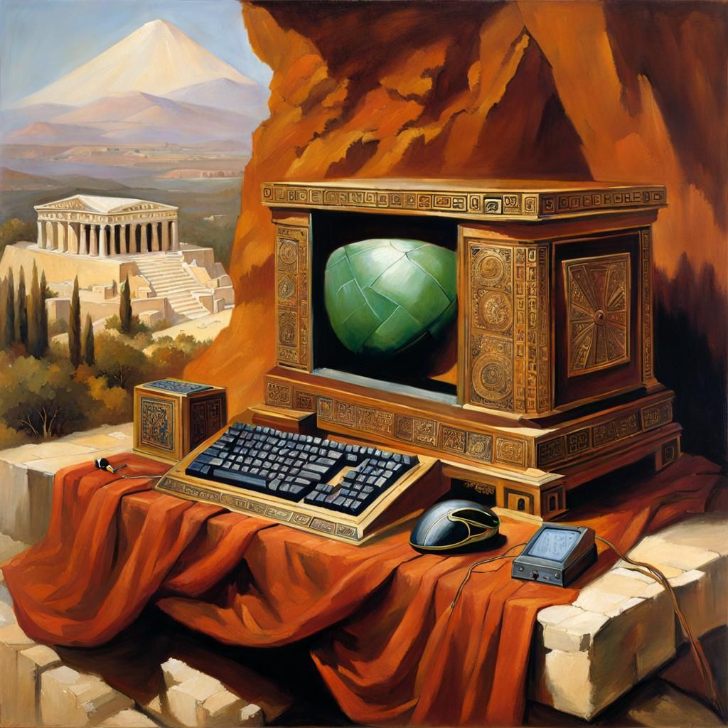 Pythagoras' Ancient Greek Gaming Computer, Oil Painting