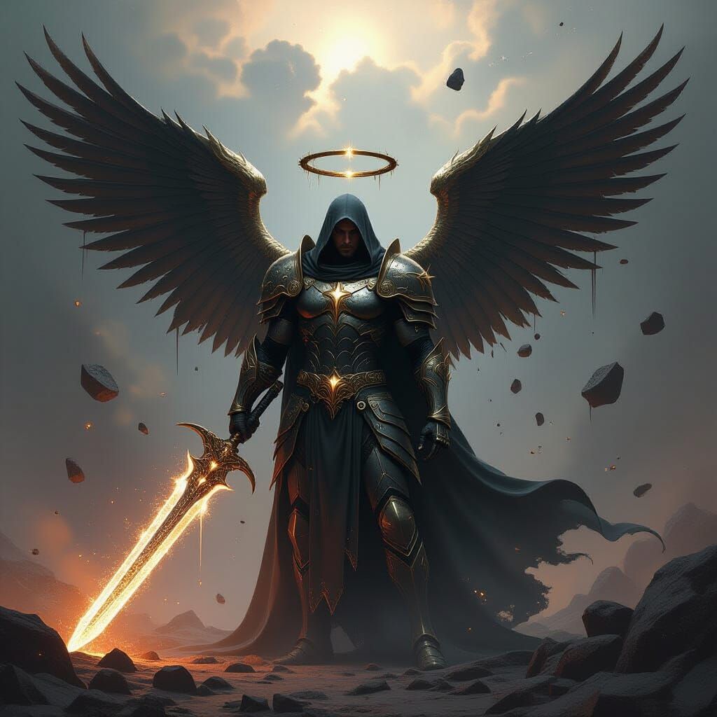 Fallen Celestial Warrior in Dark Fantasy Style