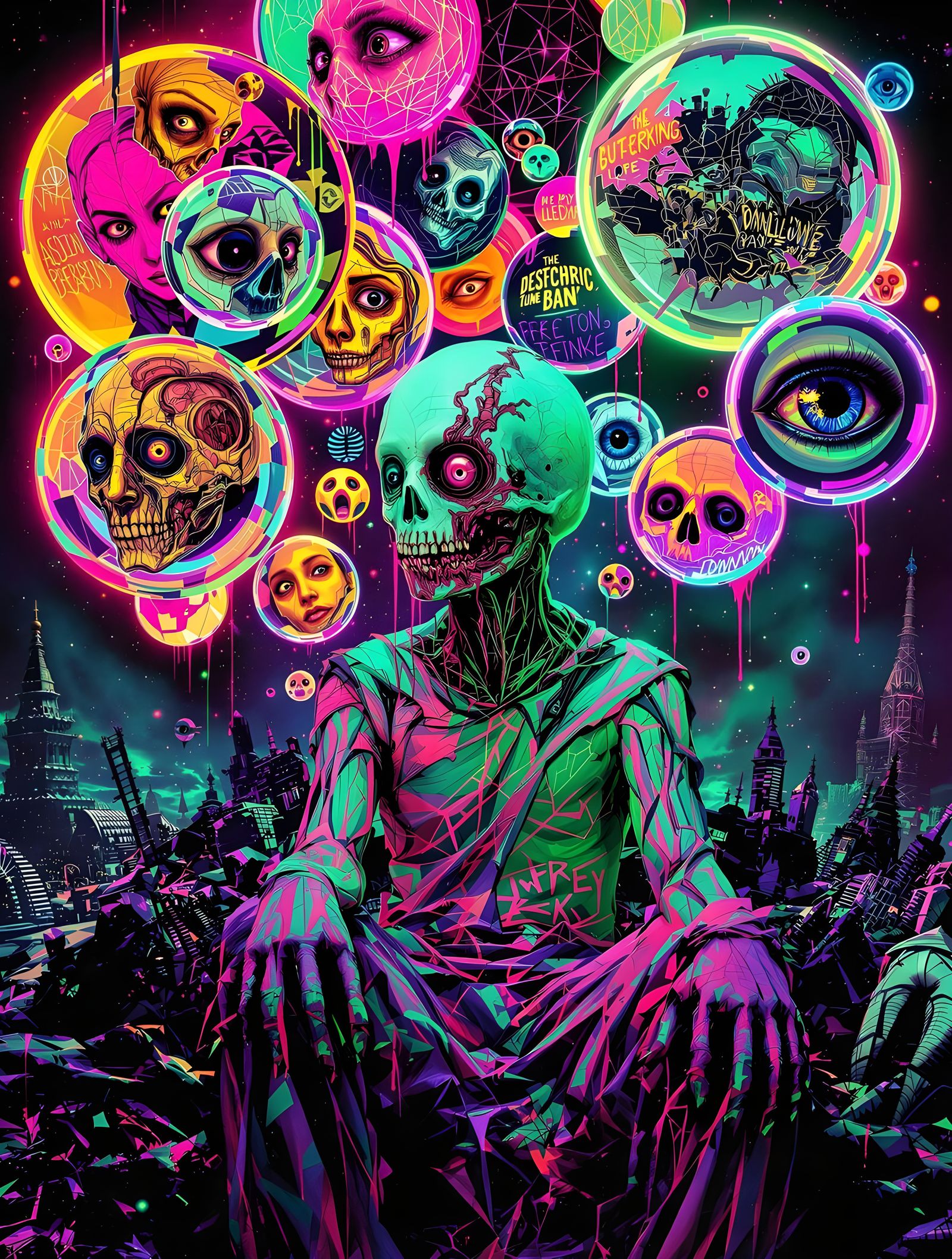 Grotesque Figure in Surreal Neon Dreamscape