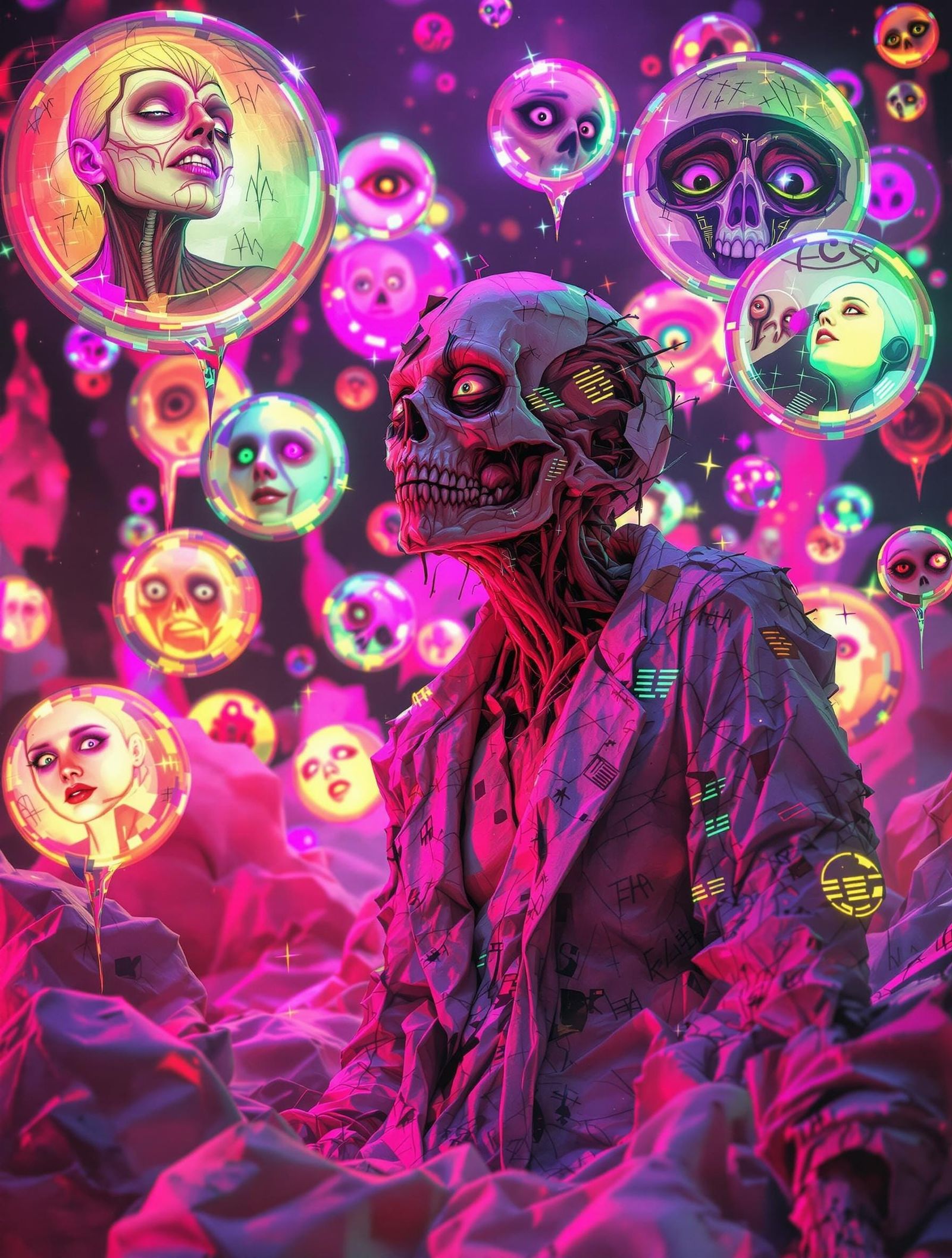 Grotesque Dreamscapes in Neon Hues