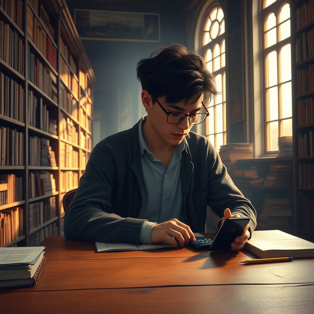 Shy Scholar in Historic University Library Setting