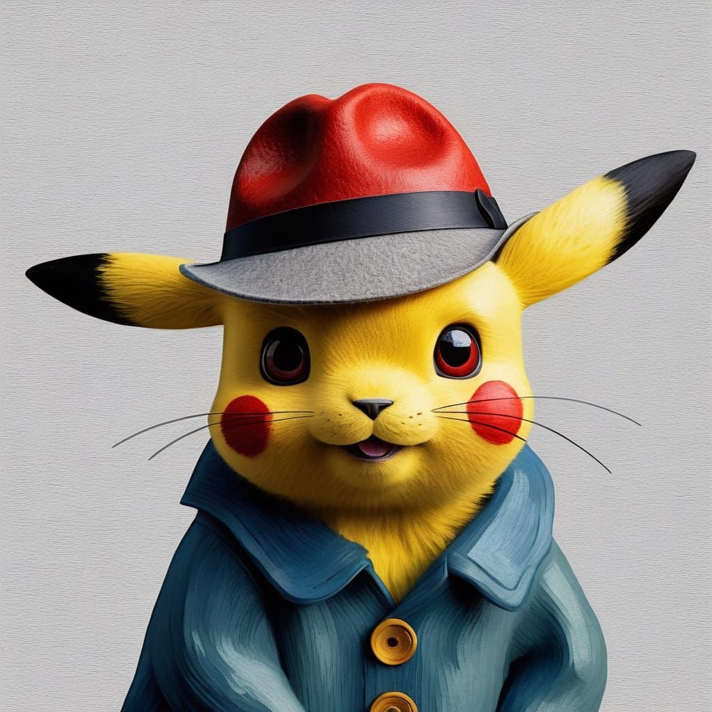 Pikachu-like Character in Van Gogh Inspired Oil Painting