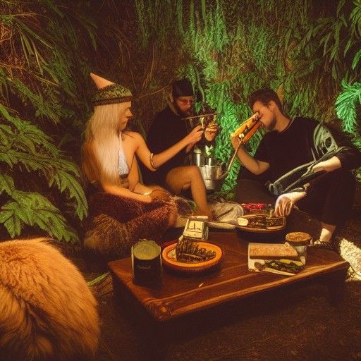 Stoned Foxes Smoking in Tapestry-Filled Den