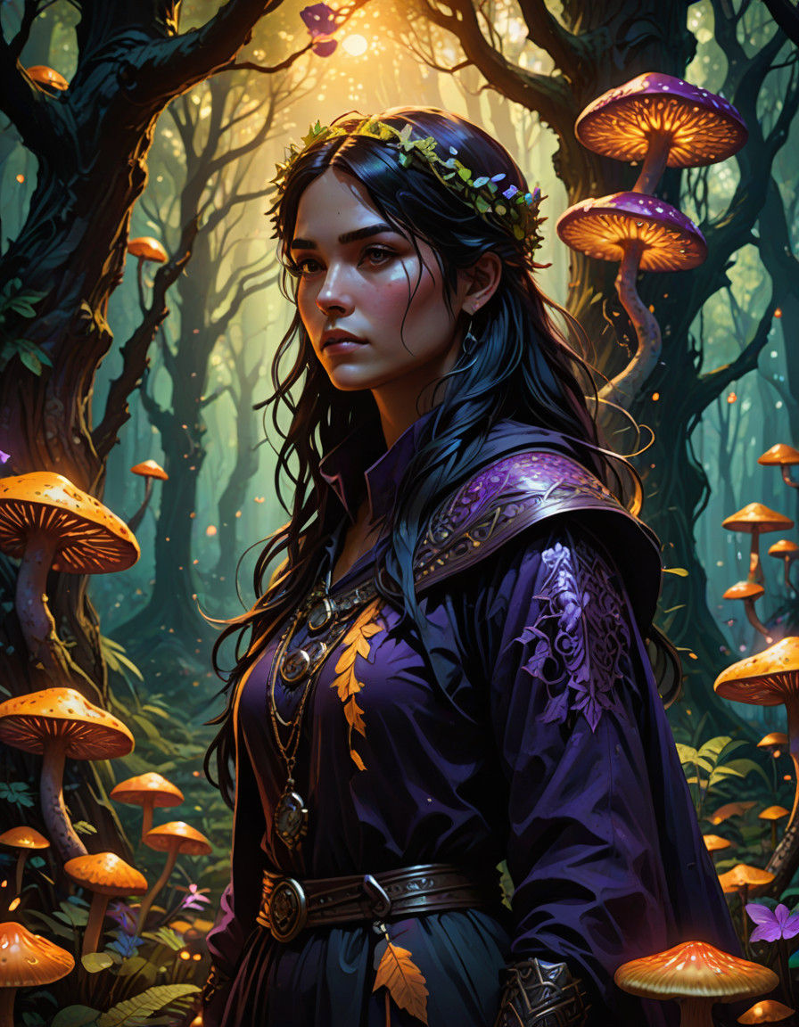 Hyper-Realistic Dark Fantasy Woman in a Mystical Forest