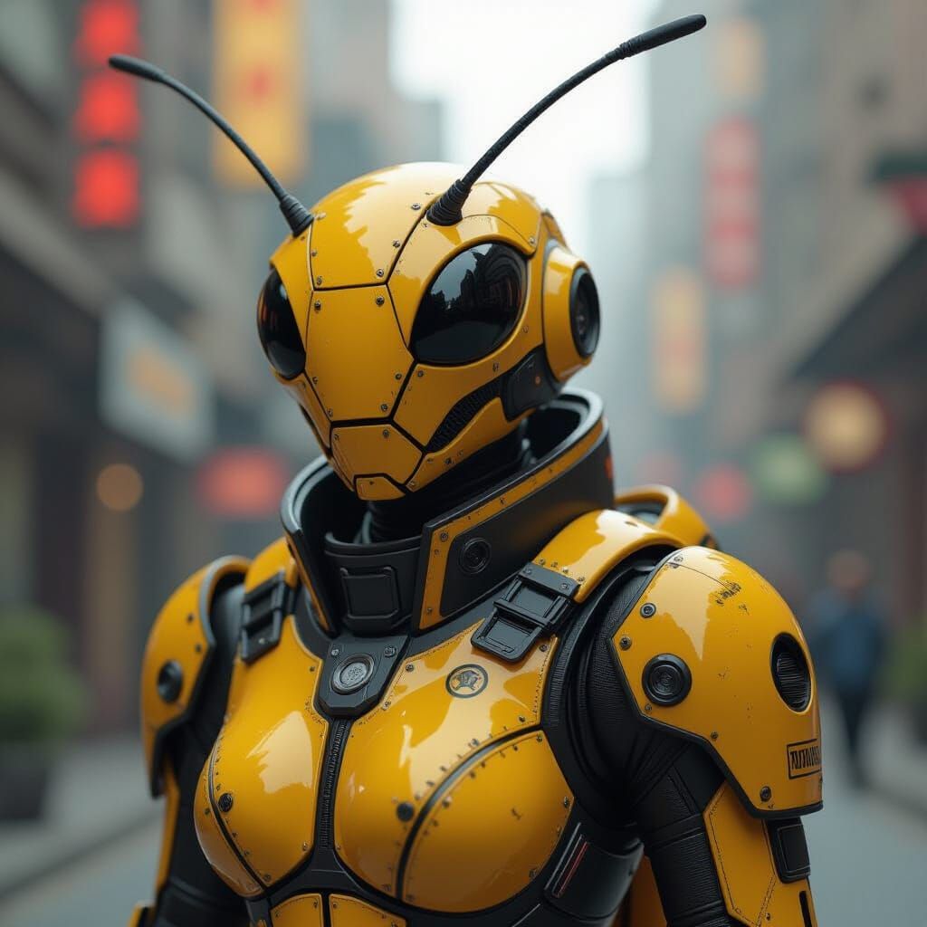 Sci-Fi Grasshopper Warrior in Spaceport, Digital Painting