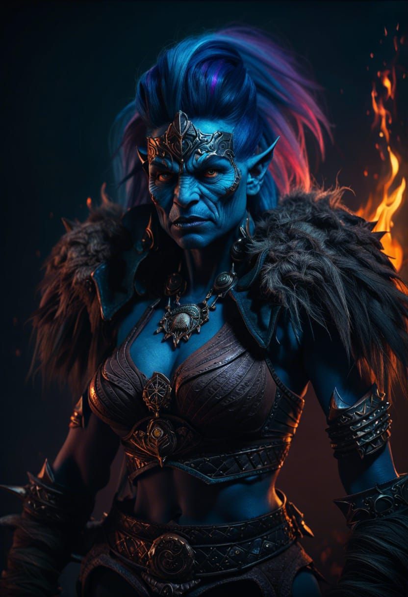 Gritty Troll Woman Portrait in Dark Fantasy Style
