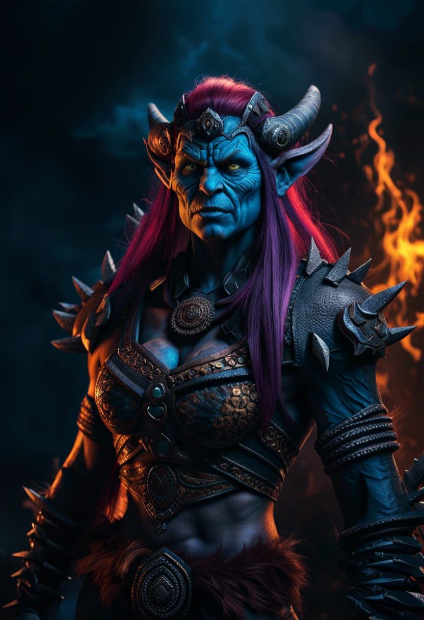 Gritty Warlock Troll Woman in Dark Fantasy Style