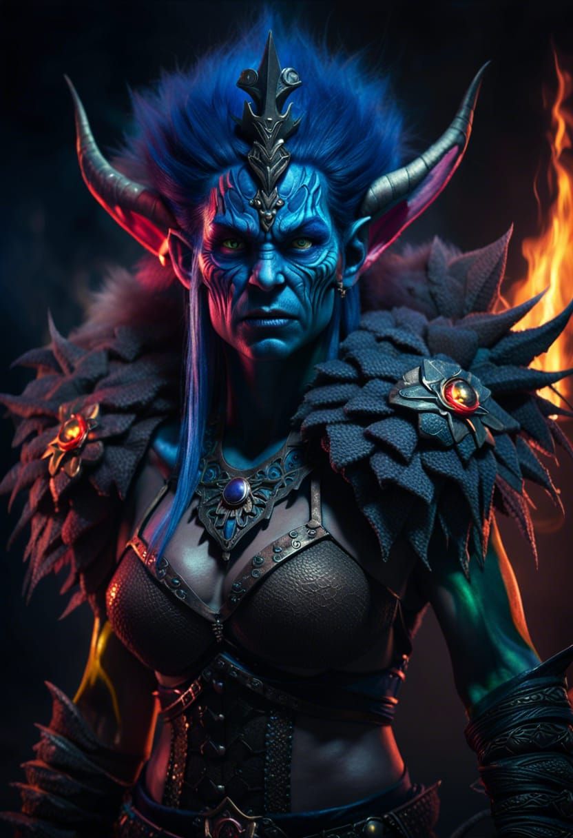 Fantasy Troll Warlock Woman Portrait in Vivid Colors