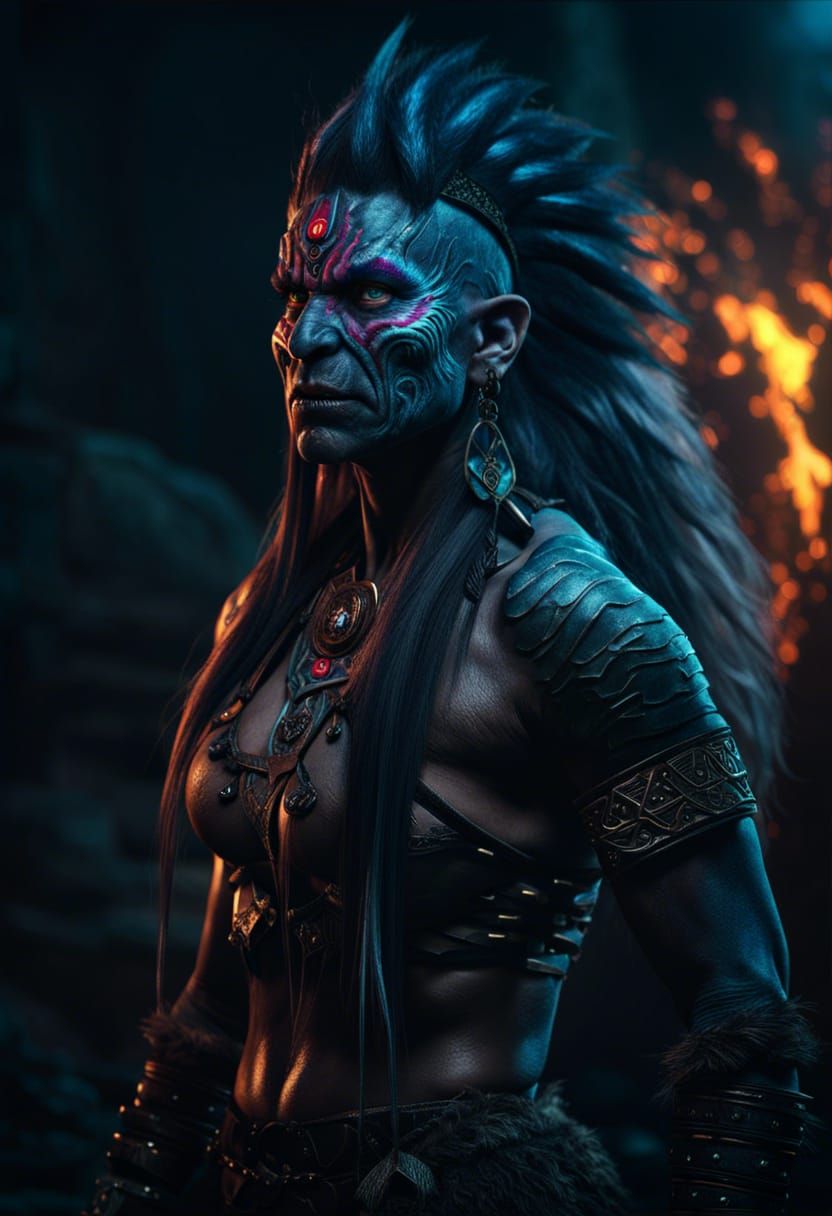 Fantasy Troll Warlock Woman in Gritty Style