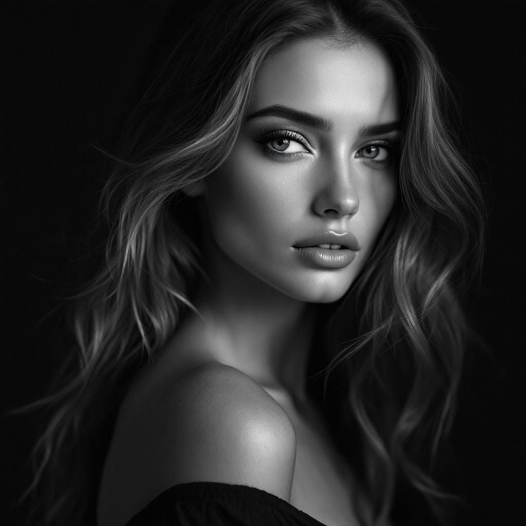 Elegant Monochrome Portrait of Woman in Natural Light