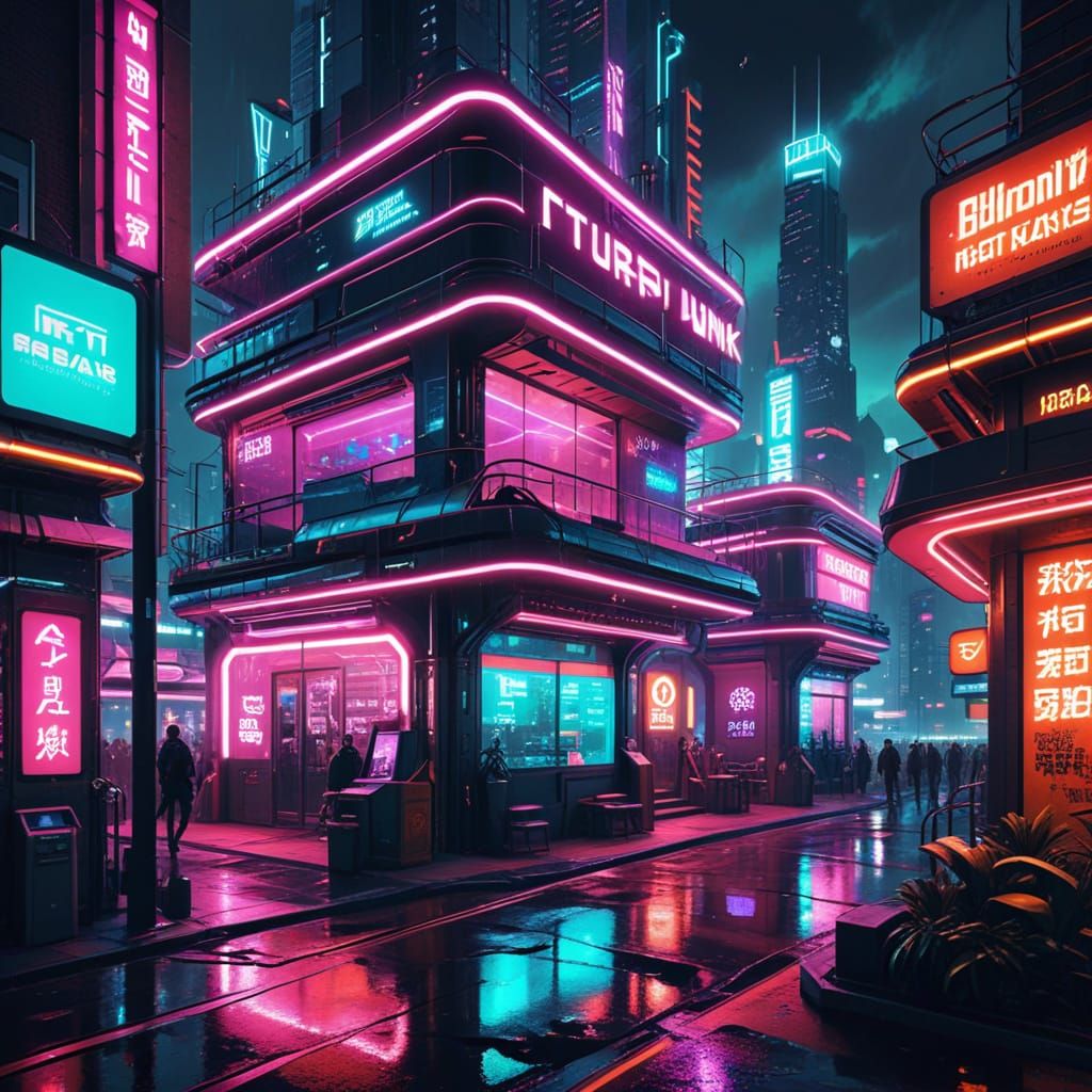 Futuristic Cyberpunk Cityscape with Neon Lights