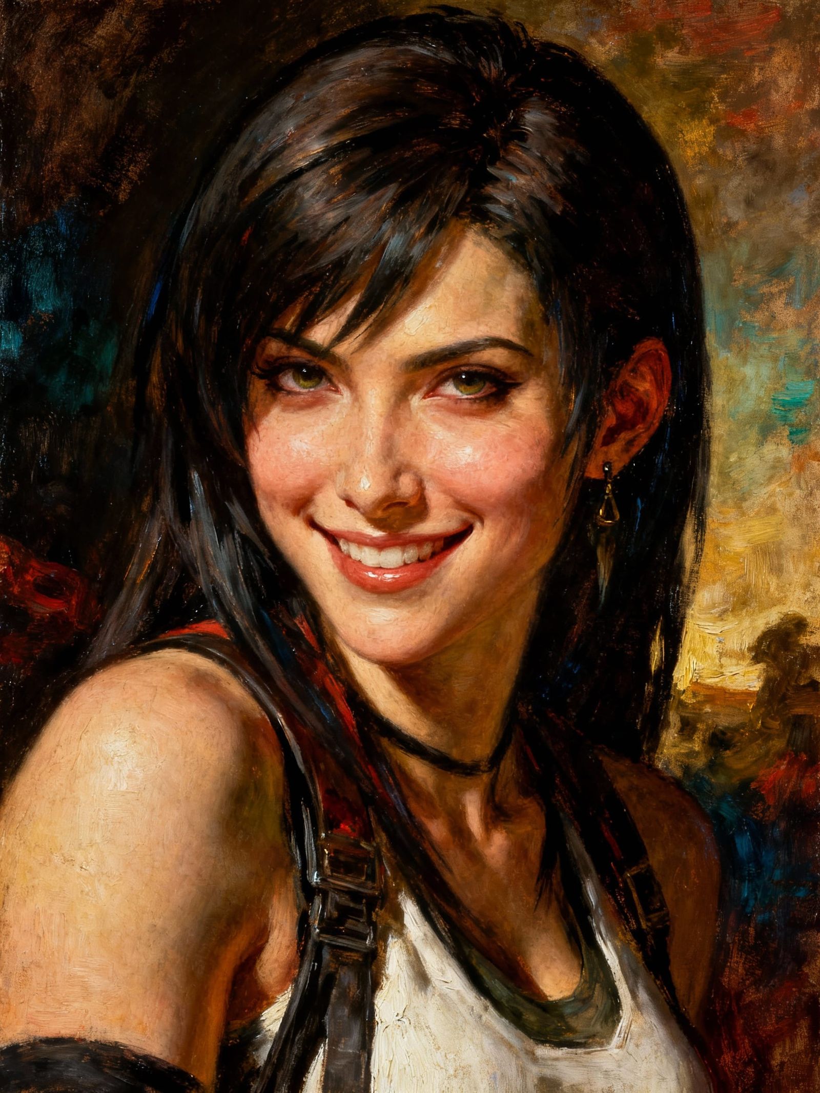Tifa Lockhart Smiling Portrait in Oil Painting Style