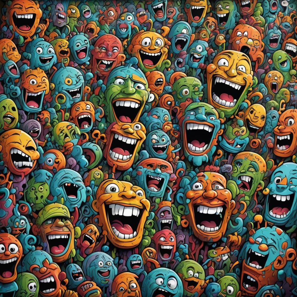 Sinister Laughing Faces in Hyperrealistic Graffiti Art