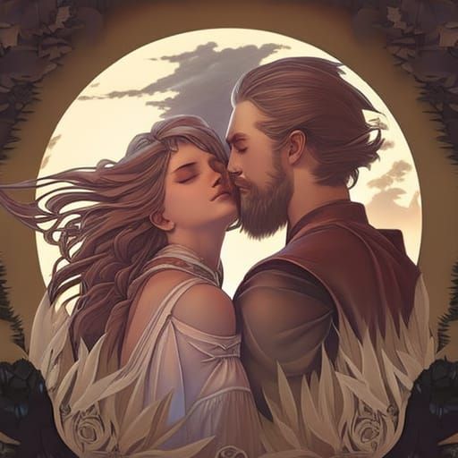 Moonlit Kiss: Ethereal Forest Portrait in Digital Art Style