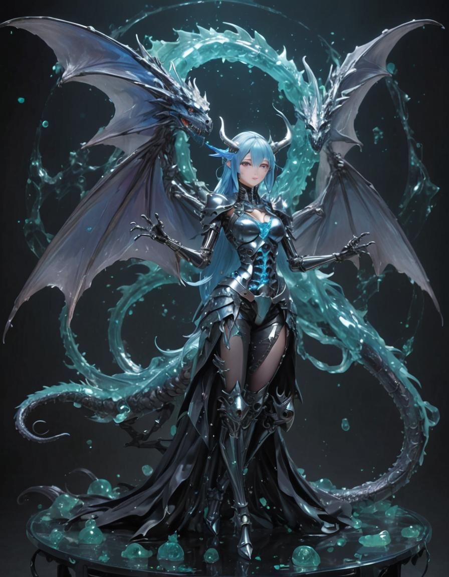 Rainbow Slime Dragon Girl with Robot Skeleton