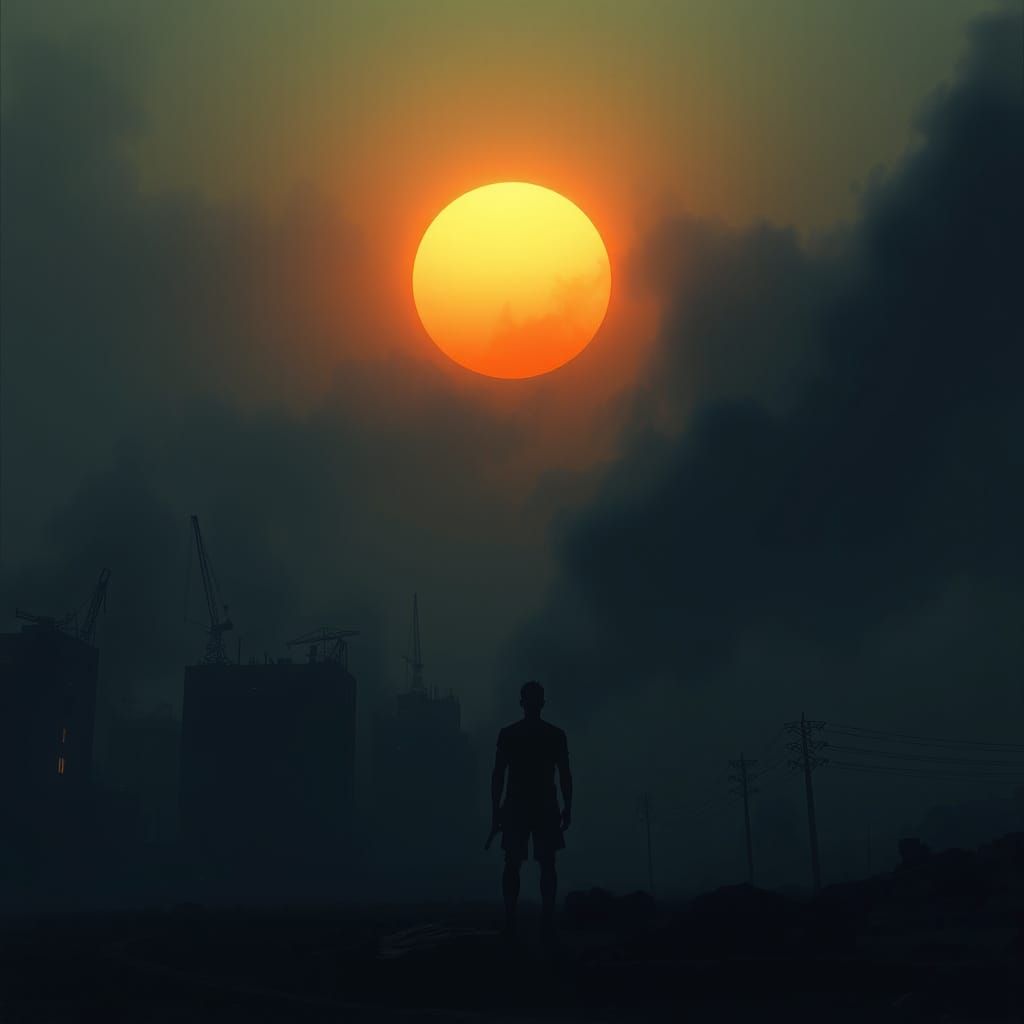 Post-Apocalyptic Cityscape Under Faded Sun