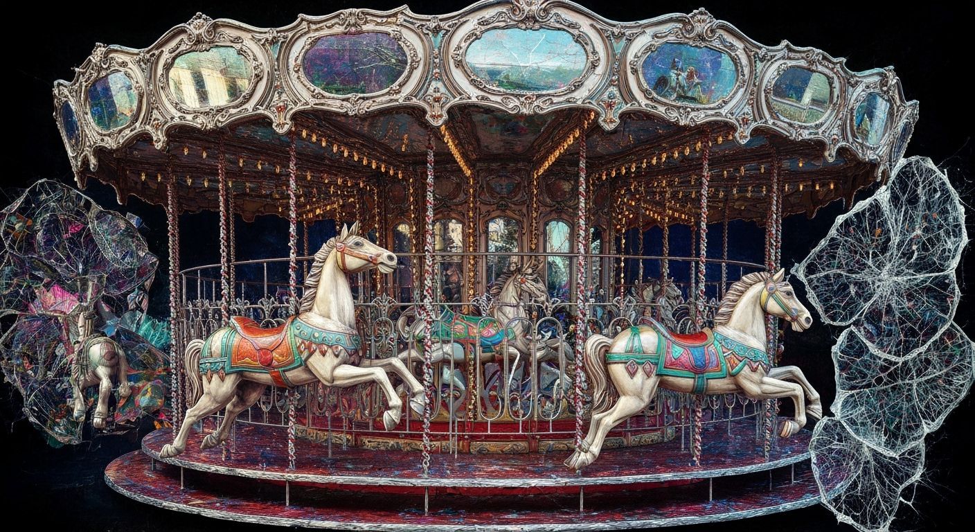 Surreal Carousel with Bioluminescent Horses and Filigree