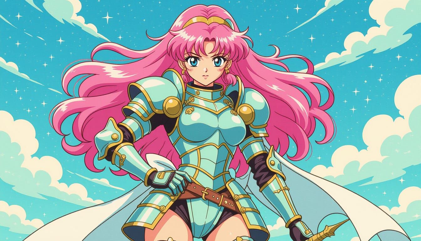 Knight Girl in 80s Anime Art Style