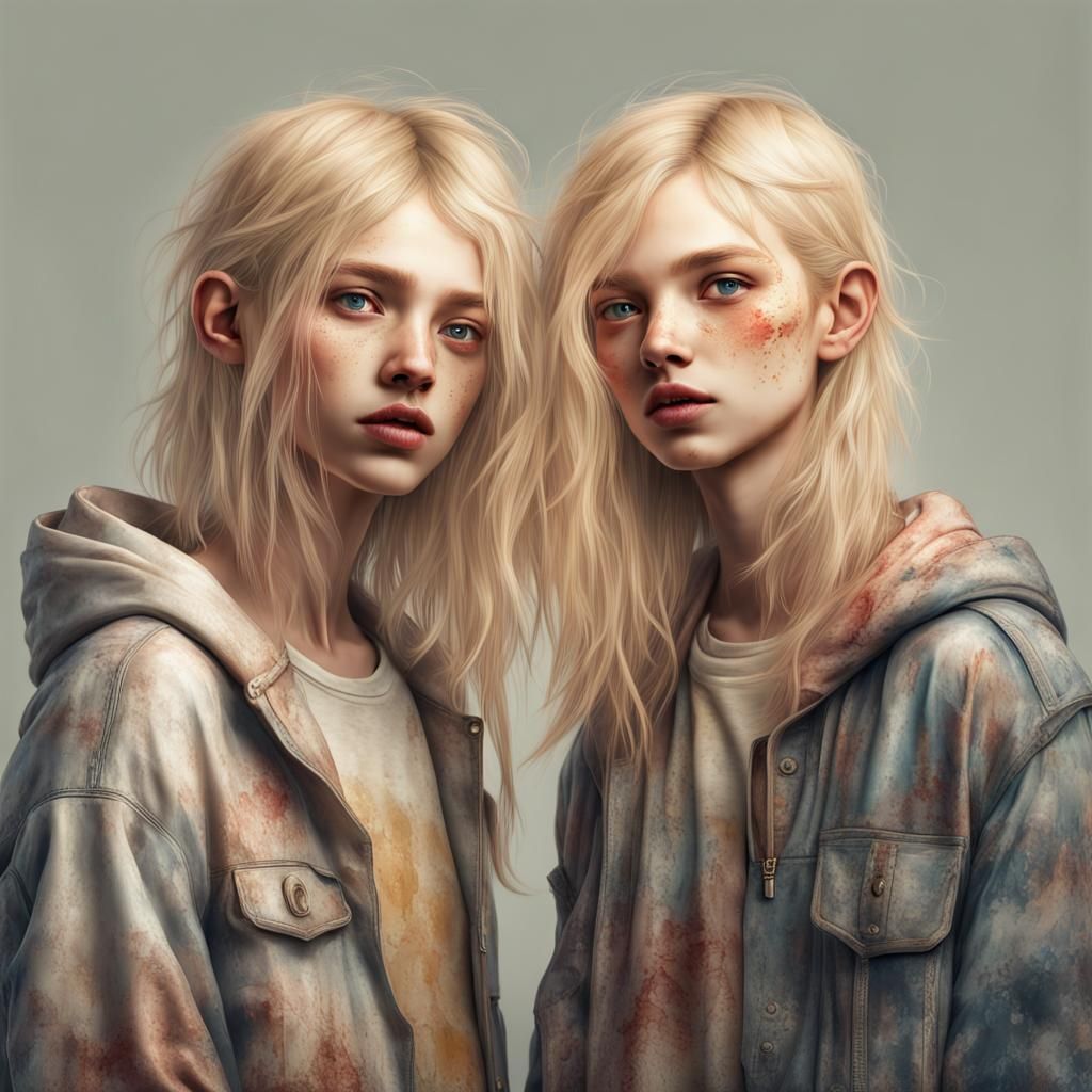 Twins in Grunge Style with Volumetric Lighting