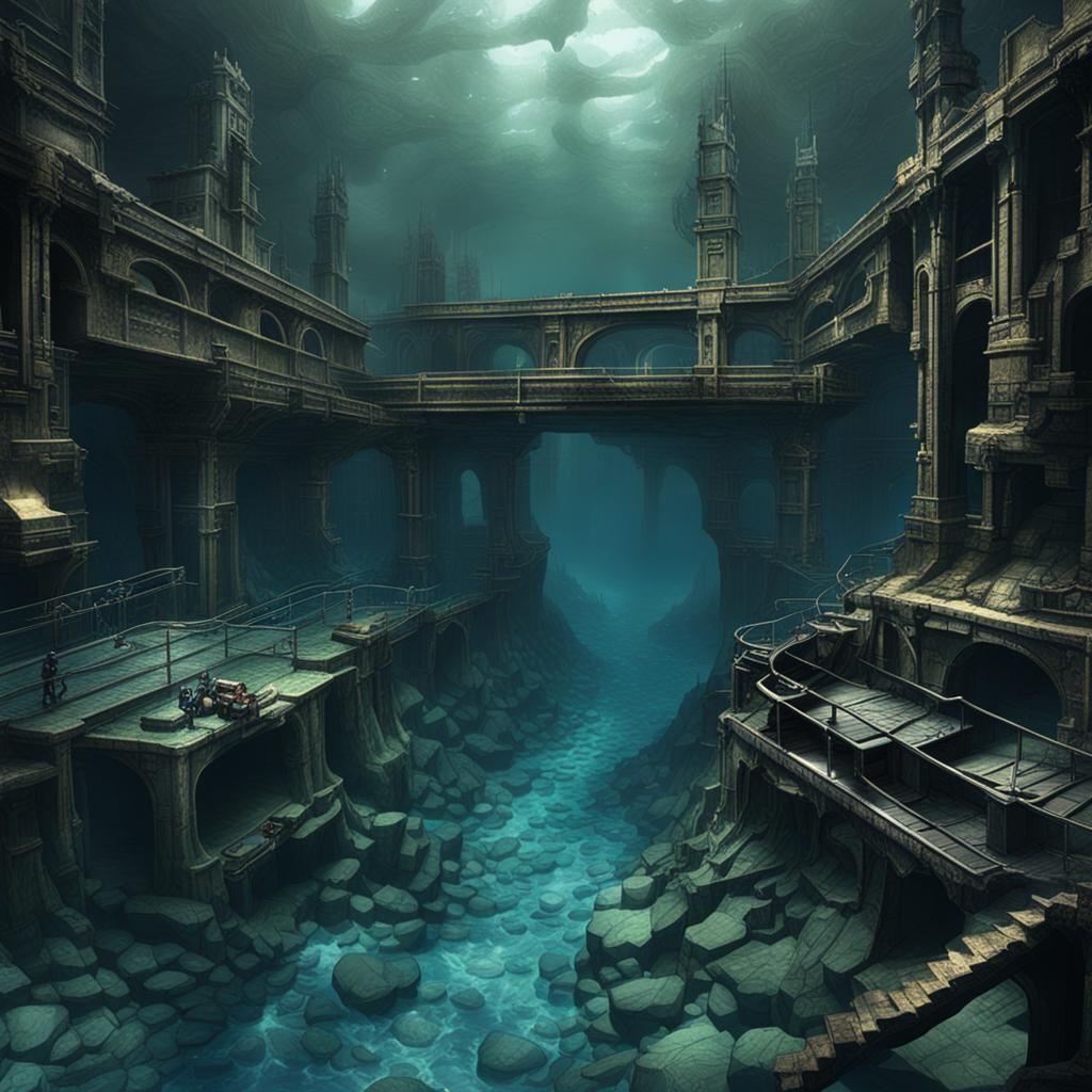 Steampunk City Beside a Deep Ocean Trench